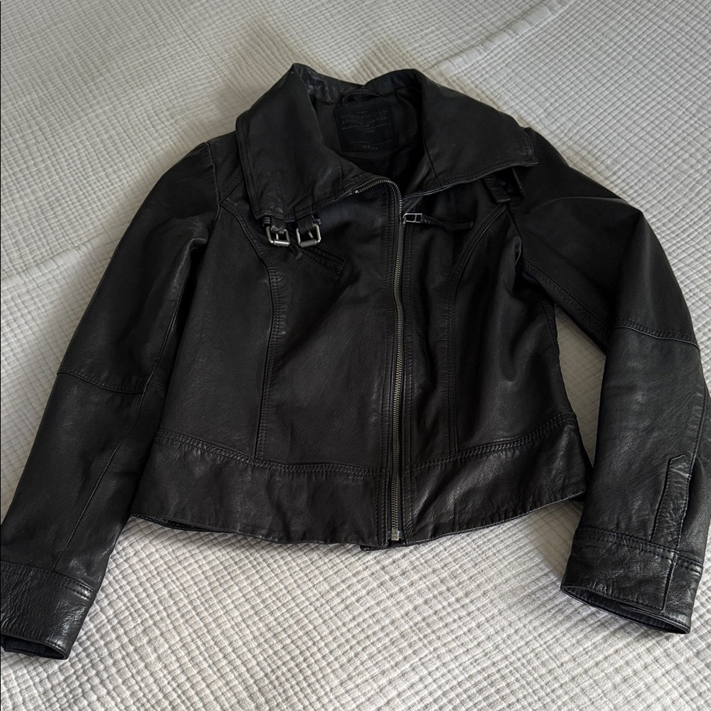 All Saints Classic Black Leather Motorcycle Jacket